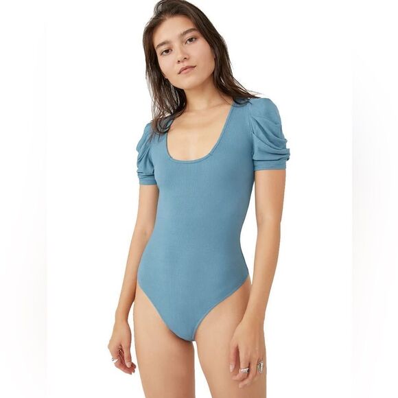 Free People So Fresh Puff Sleeve Bodysuit In Larkspur - Picture 2 of 4